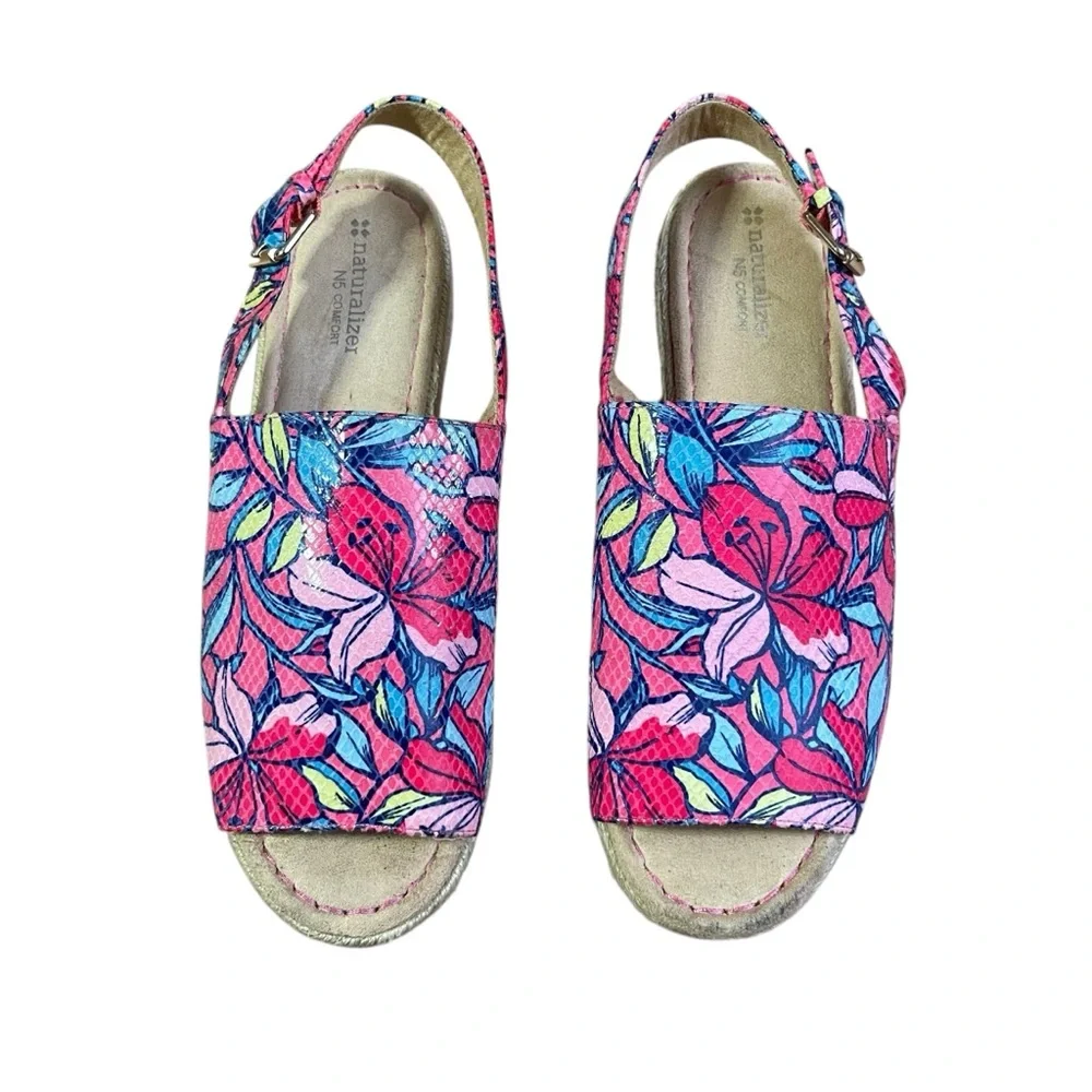 Naturalizer Praline Tropical Floral Espadrille Slingback Sandals Platform 9.5
